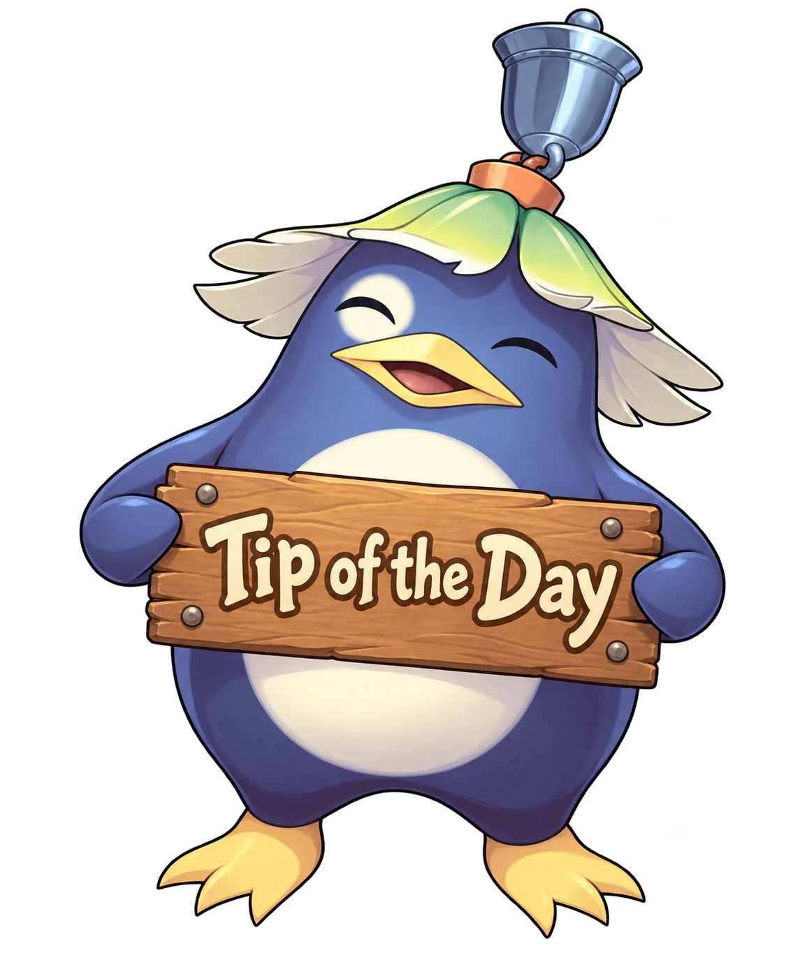 Pang holding a Tip of the Day sign